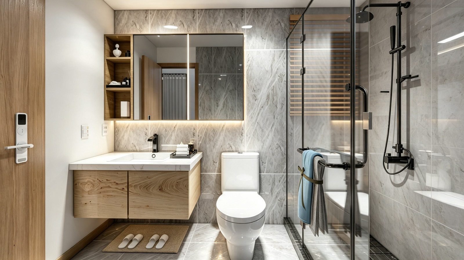 Baño con box de vidrio templado