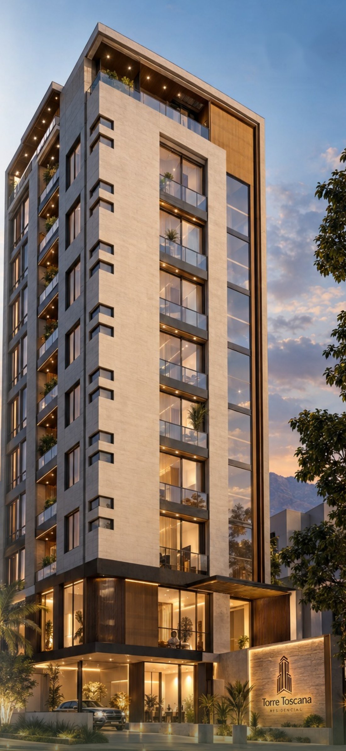 Fachada de Torre Toscana, edificio de 10 pisos